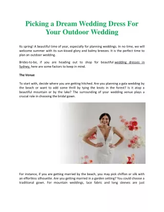 Picking a Dream Wedding Dress For Your Outdoor Wedding