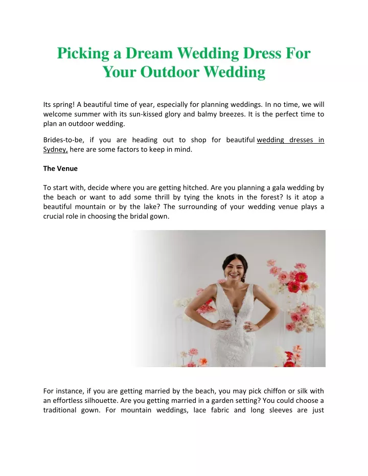 picking a dream wedding dress for your outdoor