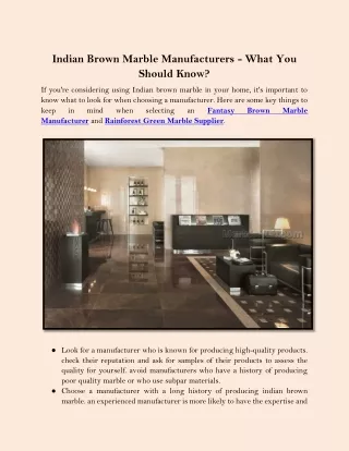 Indian Brown Marble Manufacturers - What You Should Know