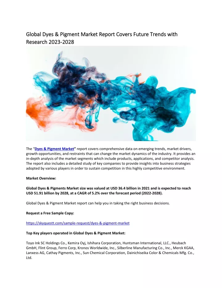 global dyes pigment market report covers future