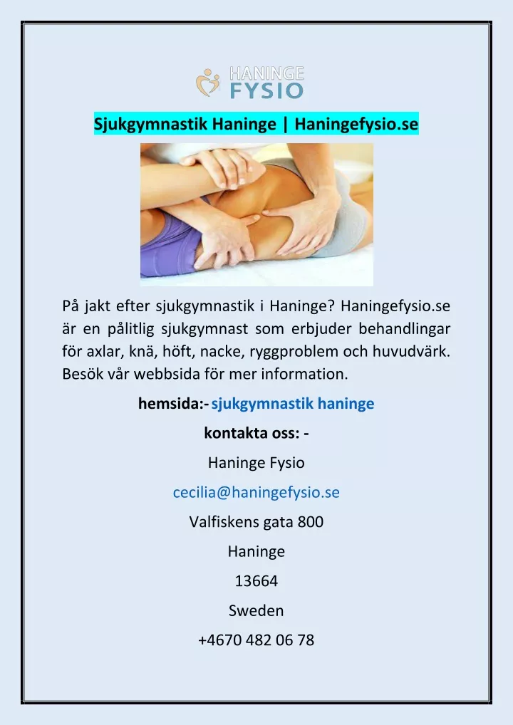 sjukgymnastik haninge haningefysio se