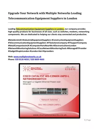 Upgrade Your Network with Multiple Networks Leading Telecommunication Equipment Suppliers in London