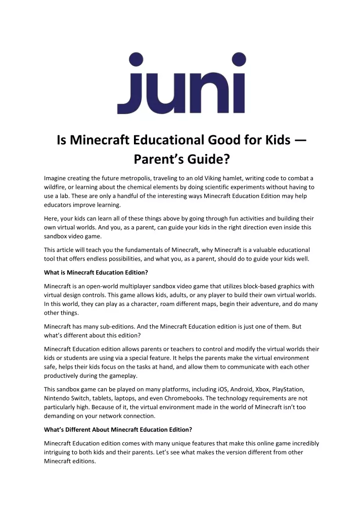 is minecraft educational good for kids parent