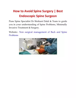 How to Avoid Spine Surgery | Best Endoscopic Spine Surgeon