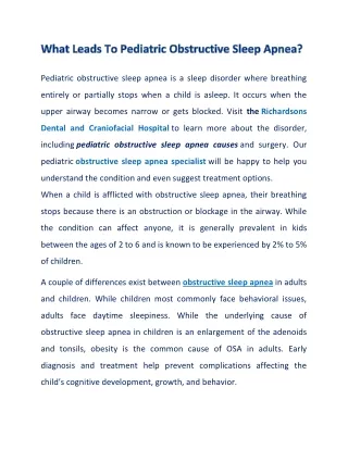 pediatric obstructive sleep apnea is a sleep