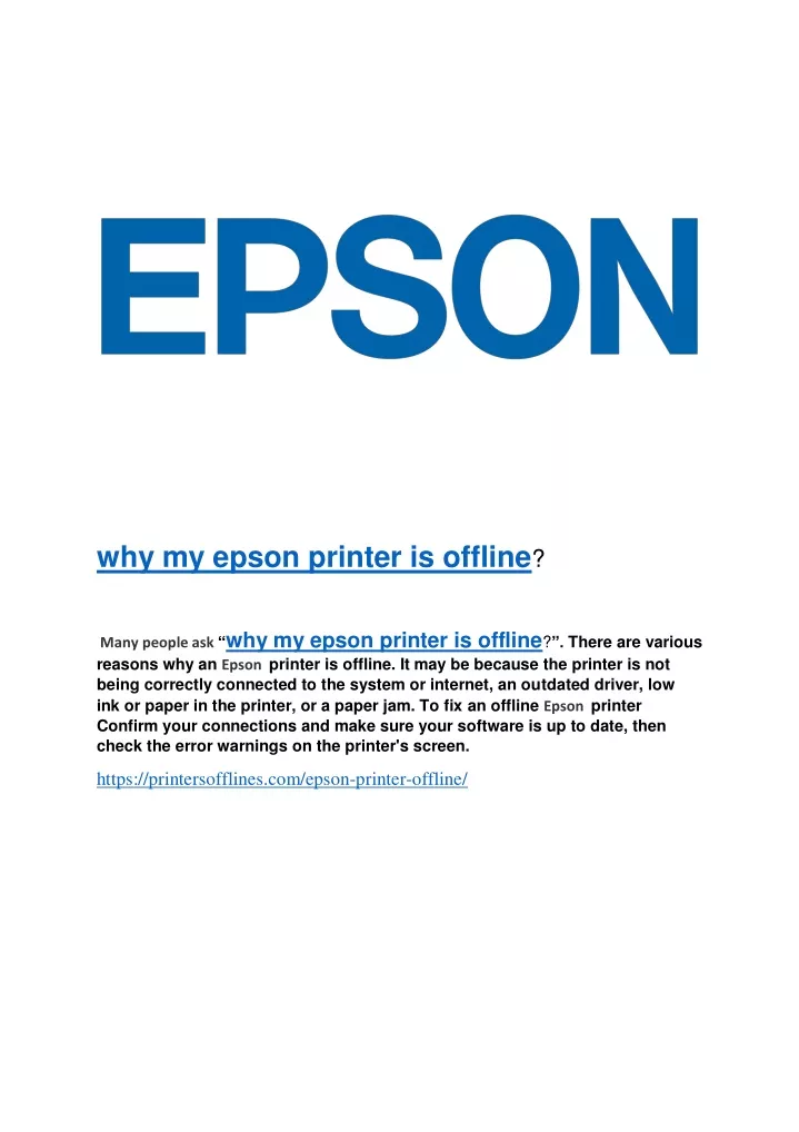 why my epson printer is offline