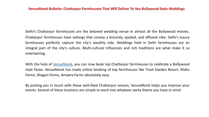 venuemonk bulletin chattarpur farmhouses that