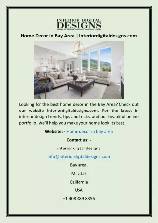 Home Decor in Bay Area  Interiordigitaldesigns