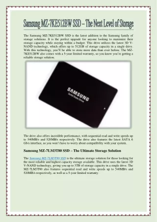 Samsung MZ-7KE512BW SSD – The Next Level of Storage