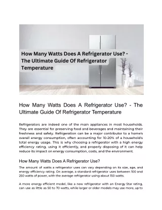 How Many Watts Does A Refrigerator Use