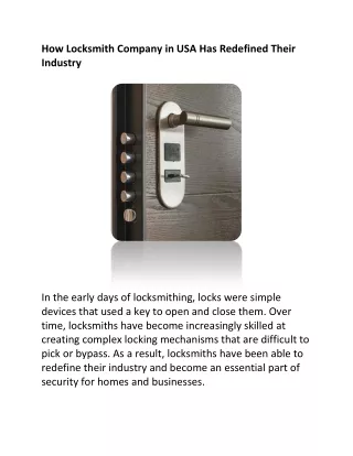 How -Locksmith- Company -in -Usa Has Redefined Their Industry