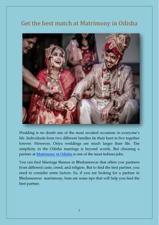 get the best match at matrimony in odisha
