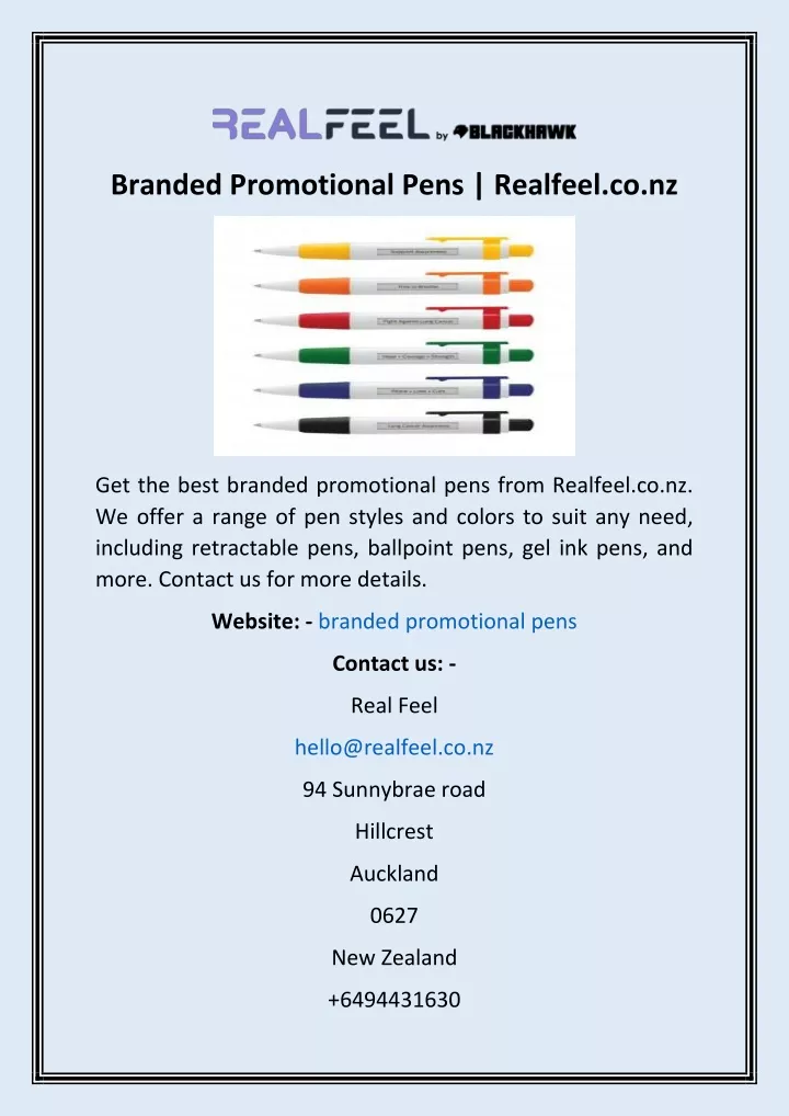 branded promotional pens realfeel co nz