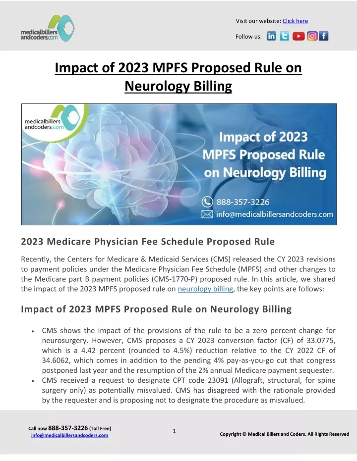 PPT Impact of 2023 MPFS Proposed Rule on Neurology Billing PowerPoint