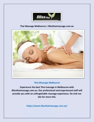 Thai Massage Melbourne | Blissthaimassage.com.au