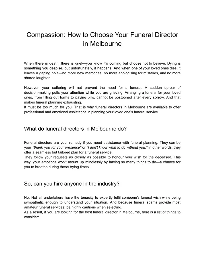 compassion how to choose your funeral director