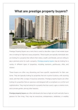 what are prestige property buyers