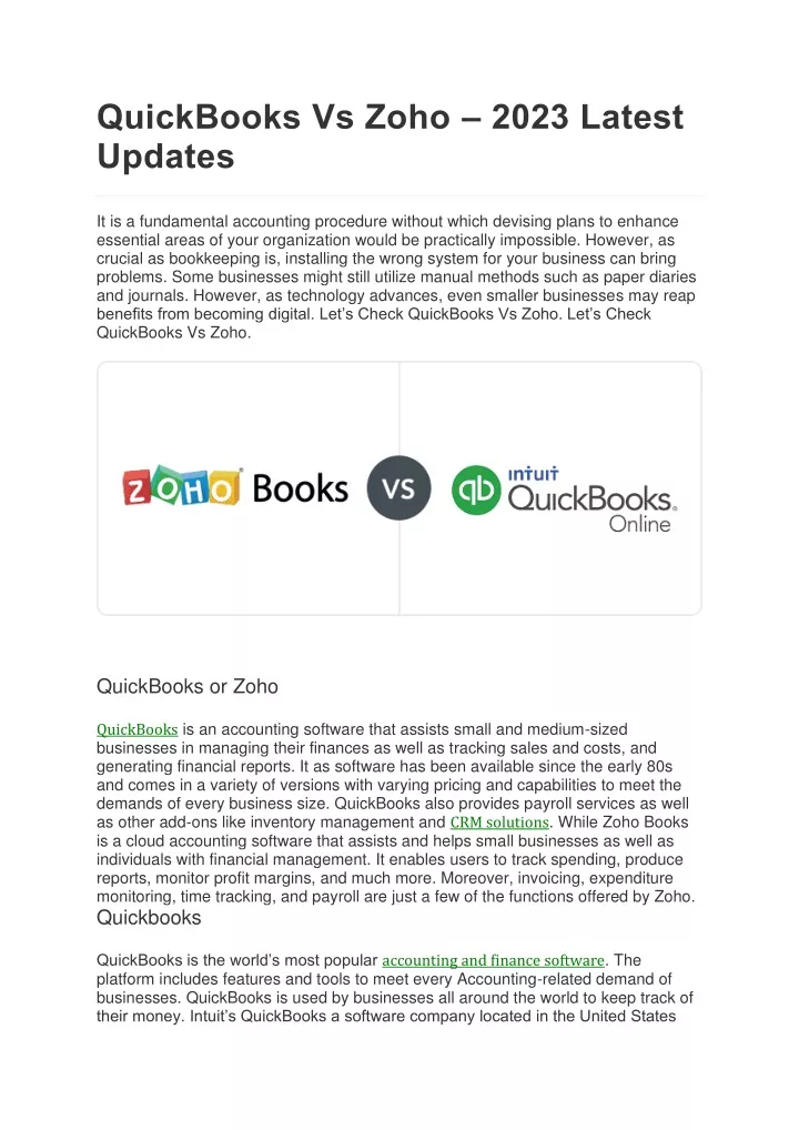 quickbooks vs zoho 2023 latest updates