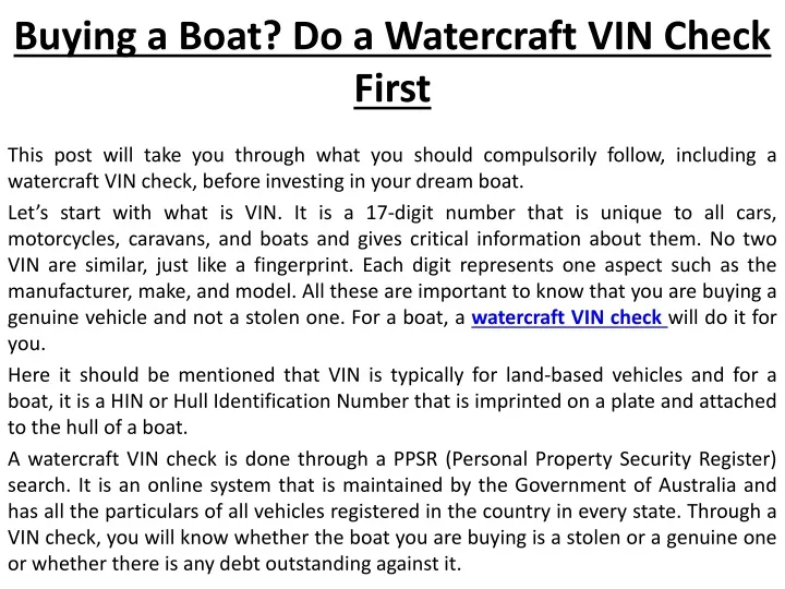 buying a boat do a watercraft vin check first