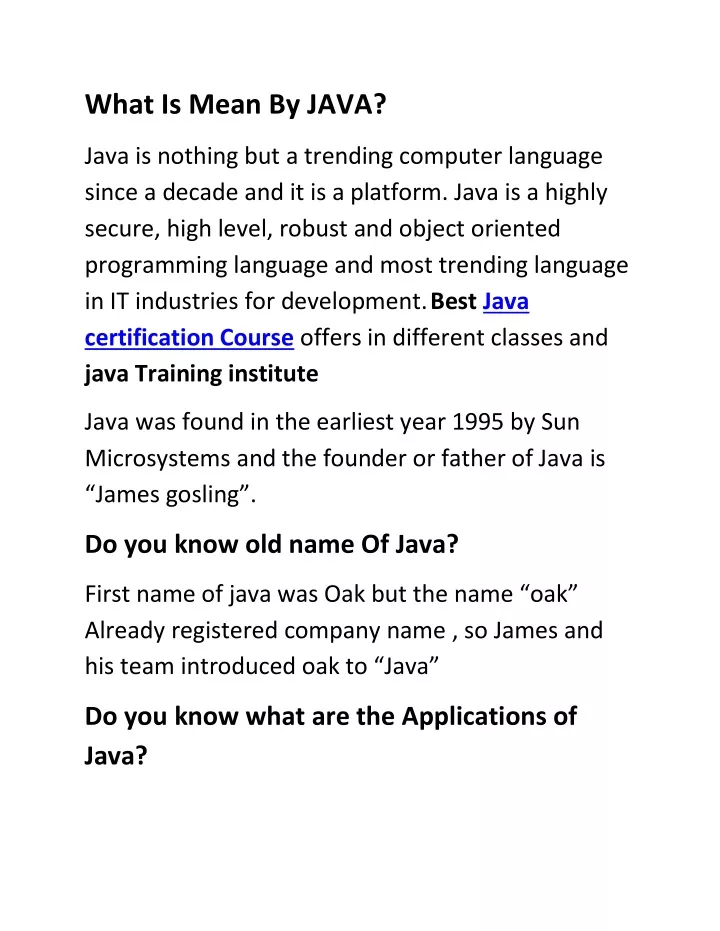 what is mean by java