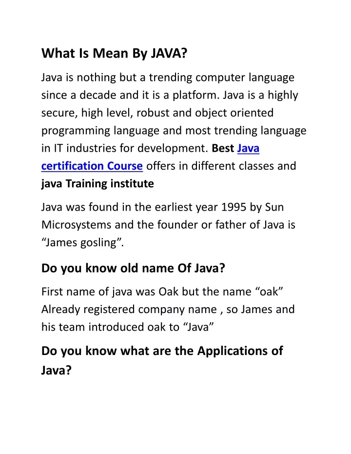 what is mean by java java is nothing