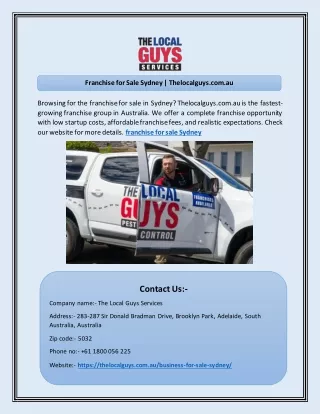 Franchise for Sale Sydney | Thelocalguys.com.au