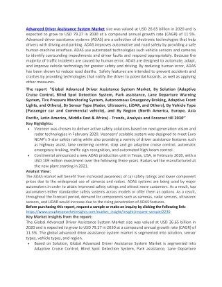 Advanced Driver Assistance System Market