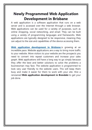 newly programmed web application development