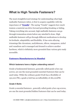 what is high tensile fasteners