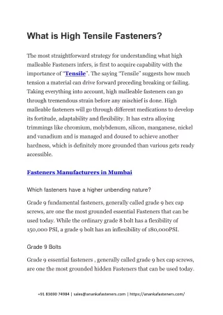 what is high tensile fasteners