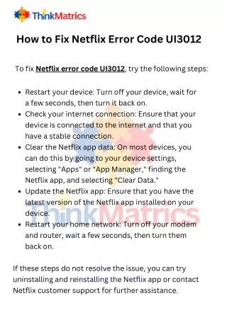 How to Fix Netflix Error Code UI3012