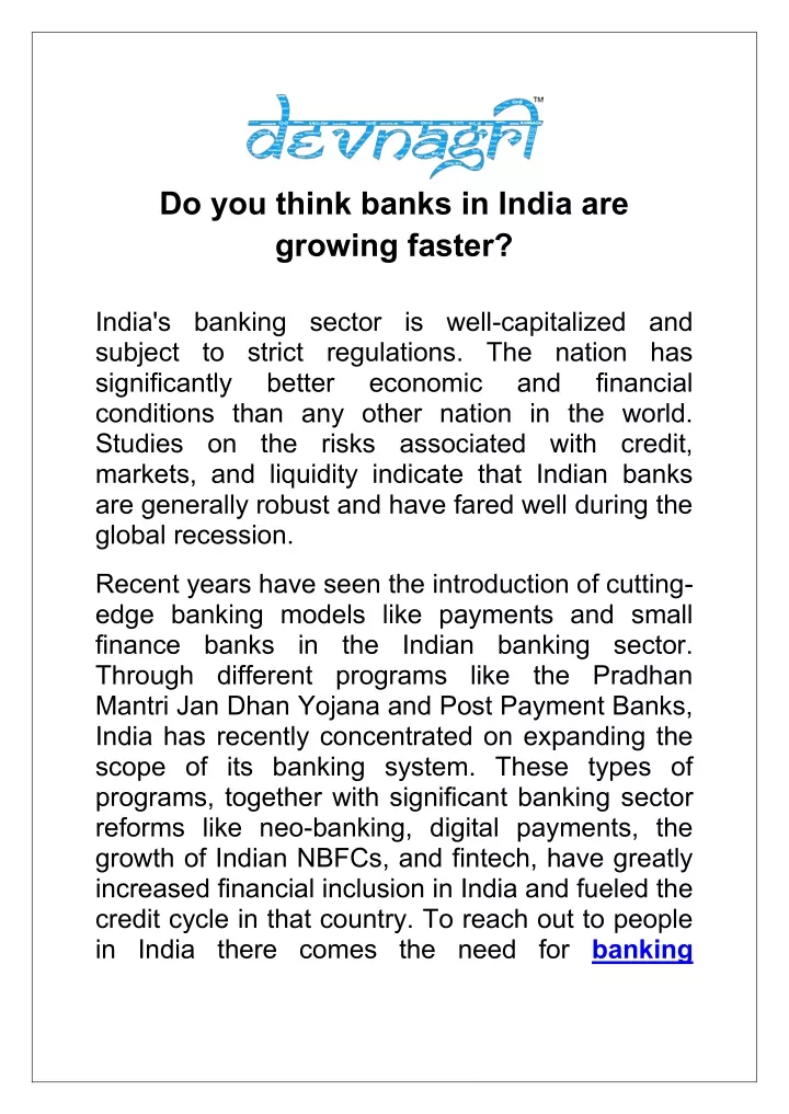 do you think banks in india are growing faster