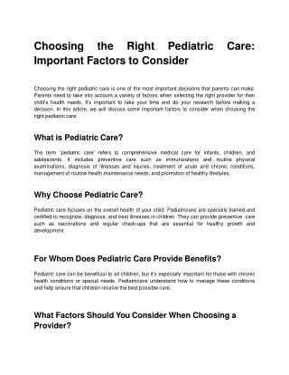Choosing the Right Pediatric Care_ Important Factors to Consider.docx