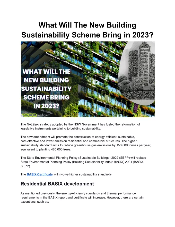 what will the new building sustainability scheme
