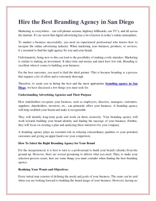 Hire the Best Branding Agency in San Diego