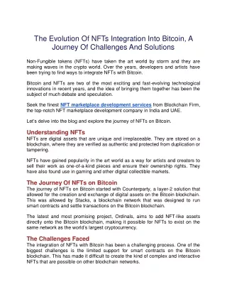 NFTs Integration Into Bitcoin