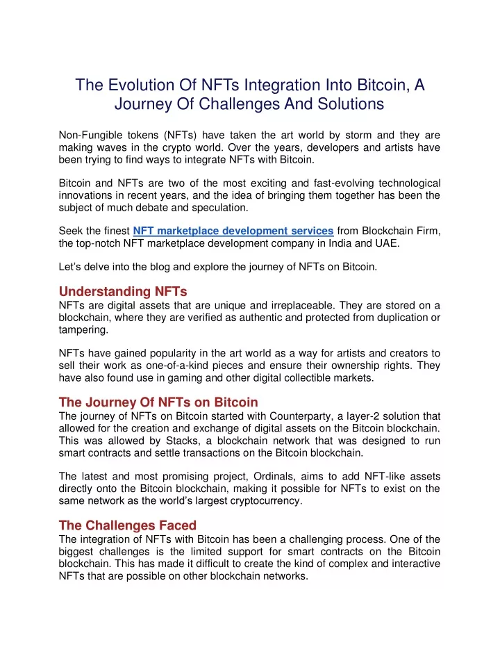 the evolution of nfts integration into bitcoin