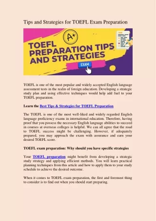 Tips and Strategies for TOEFL Exam Preparation