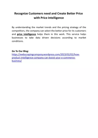 recognize customers need and create better price