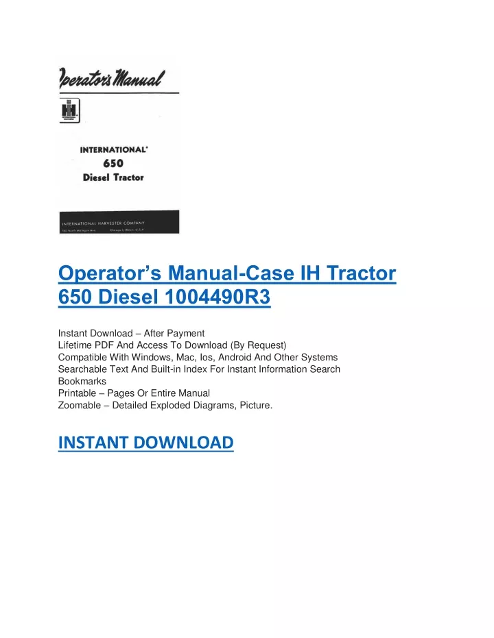 operator s manual case ih tractor 650 diesel