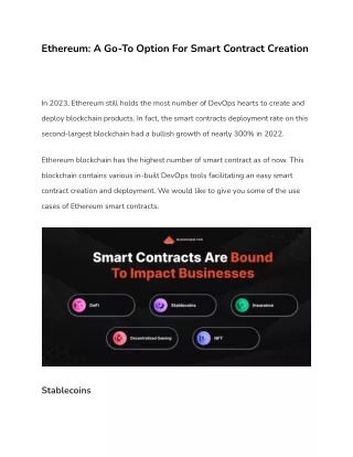 ethereum a go to option for smart contract