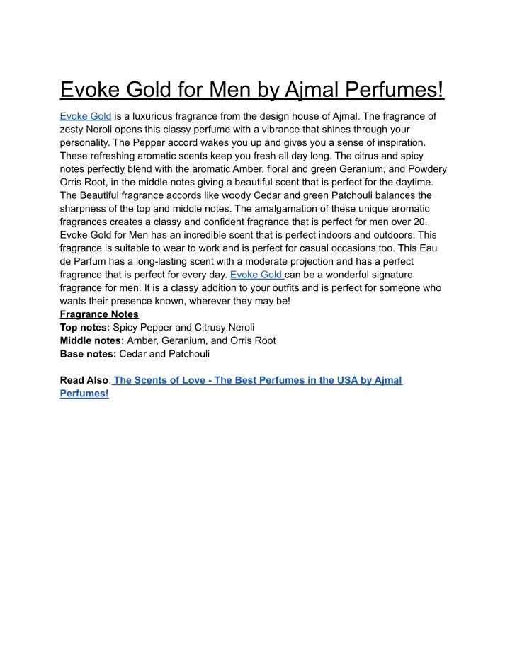 evoke gold for men by ajmal perfumes