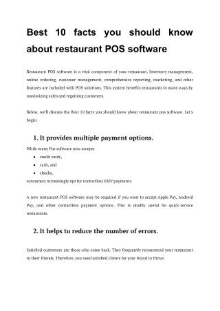 Best 10 facts you should know about restaurant pos software
