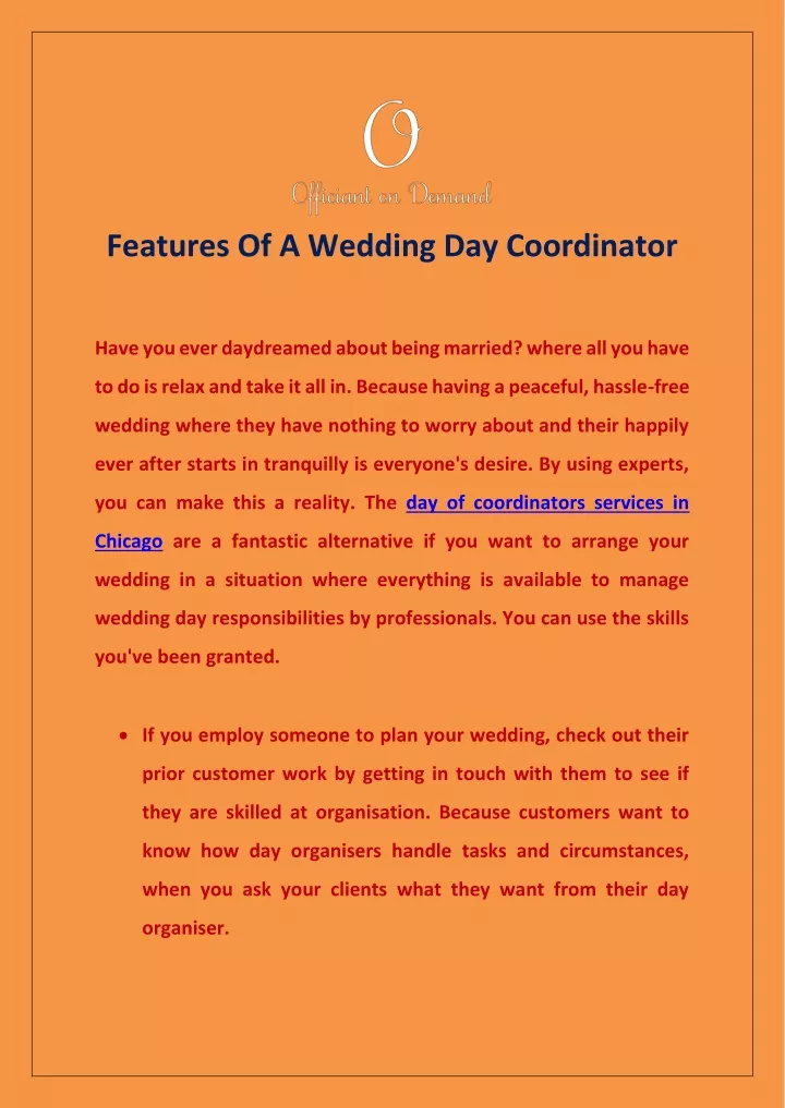 features of a wedding day coordinator