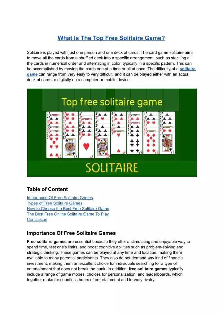 PPT - Which Free Solitaire Game Is The Best? PowerPoint Presentation, free  download - ID:11956668