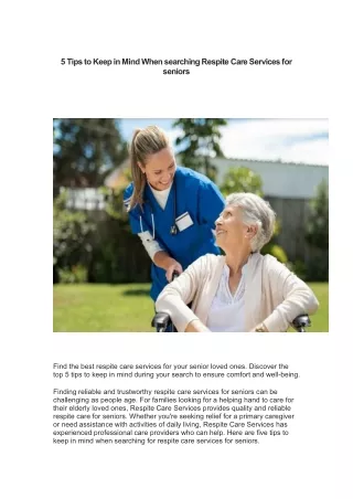 5 Tips to Keep in Mind When searching Respite Care