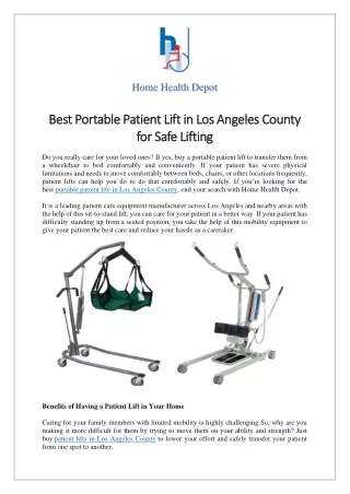 Get The Best Portable Patient Lift in Los Angeles County