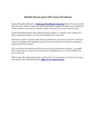 Reliable Internet speed with Connect Broadband