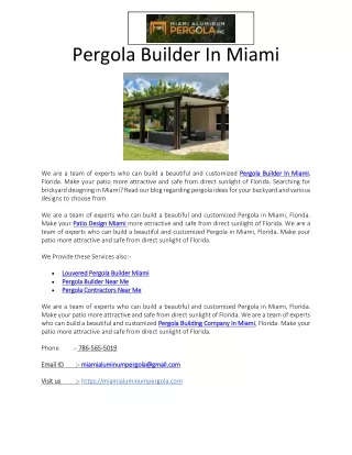 Pergola Builder In Miami