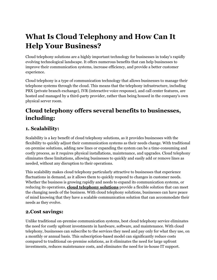 what is cloud telephony and how can it help your
